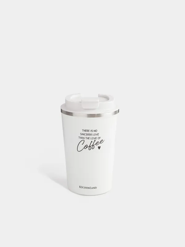 Thermo mug, 350 ml, steel / plastic, white, with inscription, Coffee time, image-0