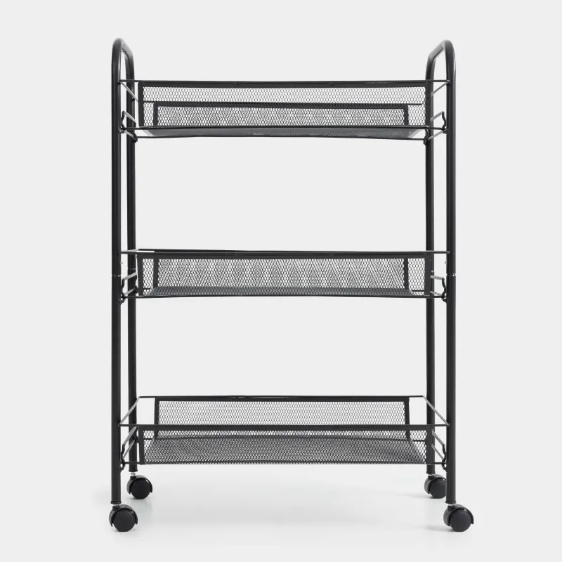 Bookcase, 3-tier, 44x26x63 cm, on wheels, steel / plastic, black, Compact black, image-3