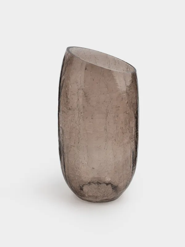 Flower vase, 26 cm, glass, brown, Craquelure, Ice, image-0