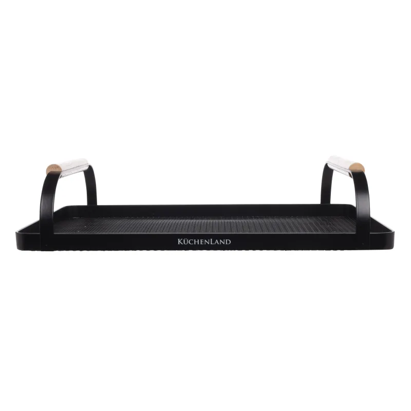 Tray, 33x23 cm, with handles, metal / wood, rectangular, black, Black style, image-1