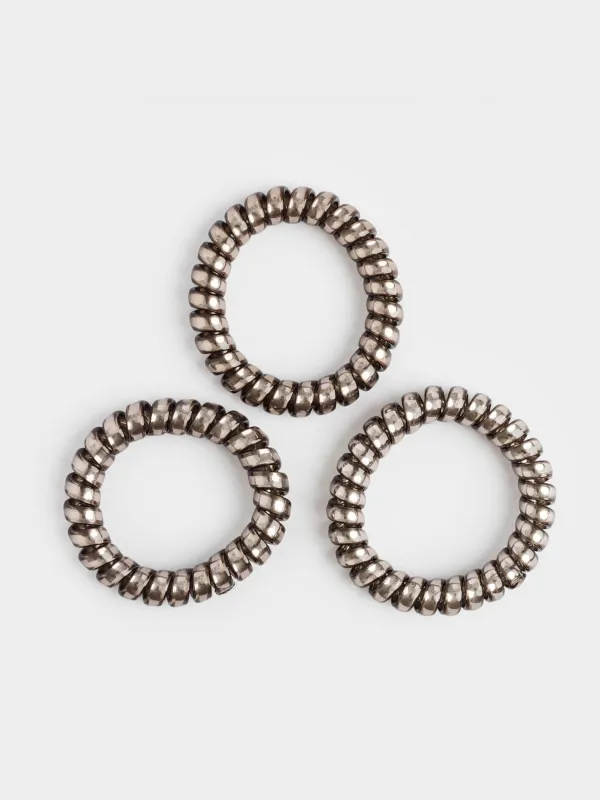 Elastic band for hair, 5 cm, 3 pcs, TPU, gray, Spiral, Helix, image-0