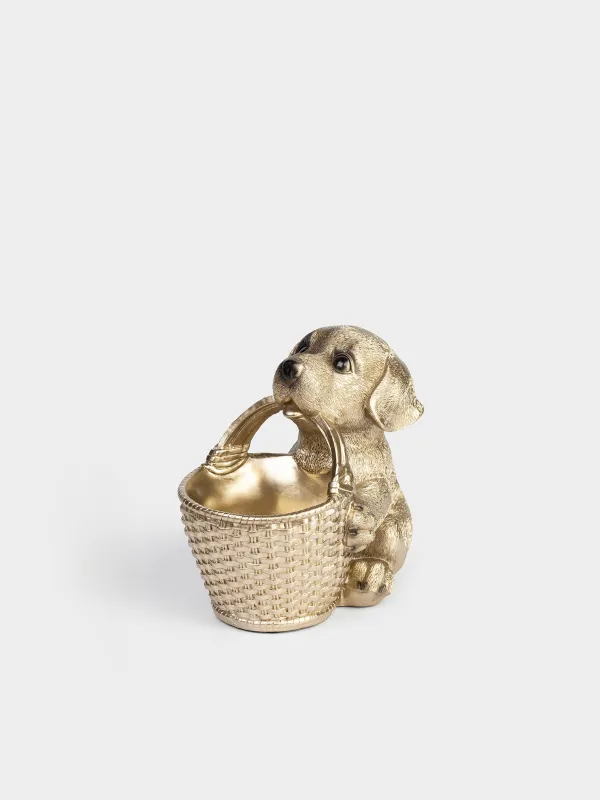 Candy bowl, 19х18 cm, 250 ml, with handle, polyresin, beige, Labrador with basket, Dog, image-0
