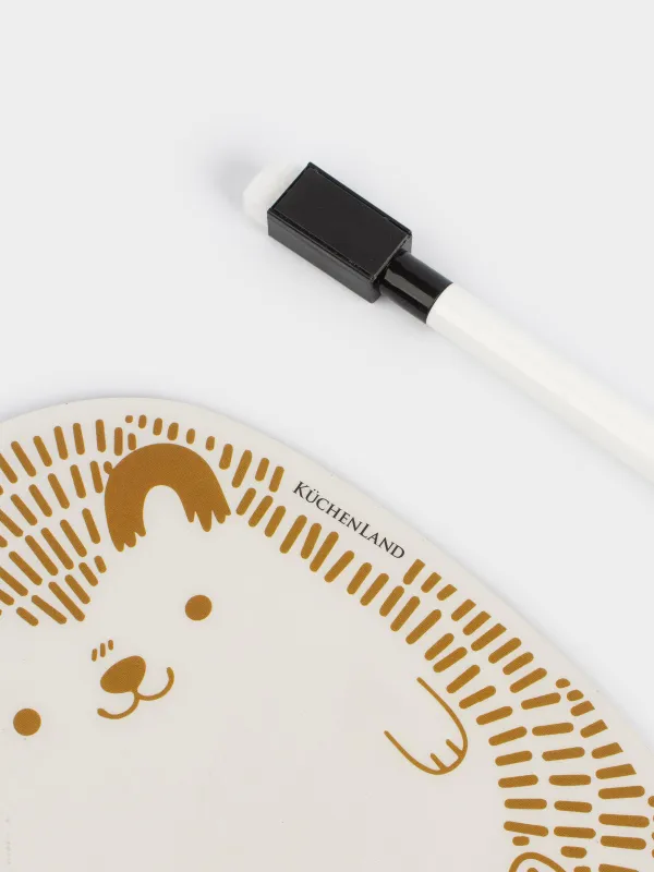 Magnetic writing board, 18x12 cm, with marker, plastic, white and gold, Hedgehog, Forest animals, image-2