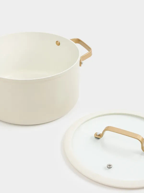 Pot, 24 cm, 5.5 l, with lid, coated, aluminum, milky, Piatto gold, image-1