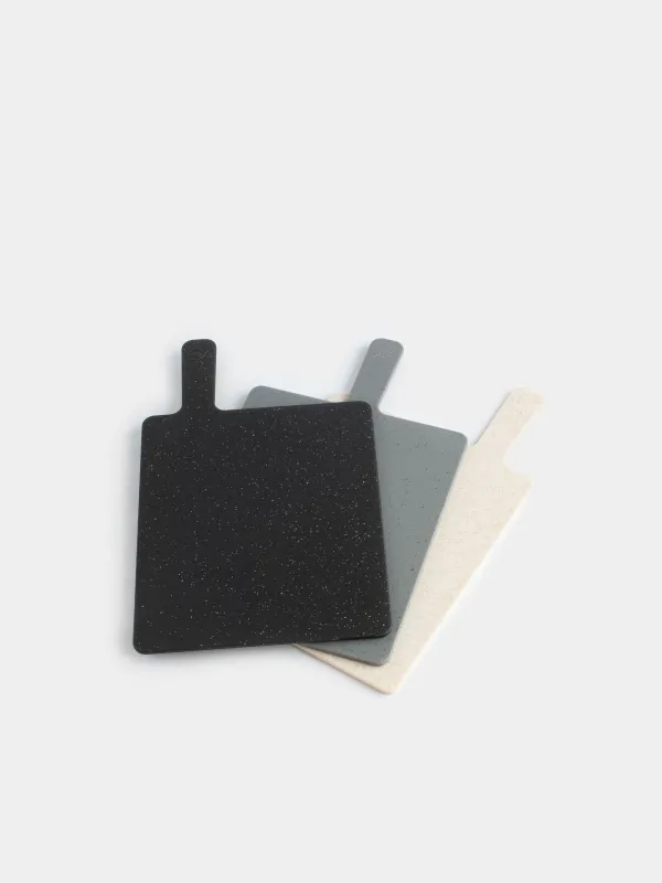 Cutting board, 32x20 cm, 3 pcs, in a stand, plastic, gray / beige / black, Speck, image-1
