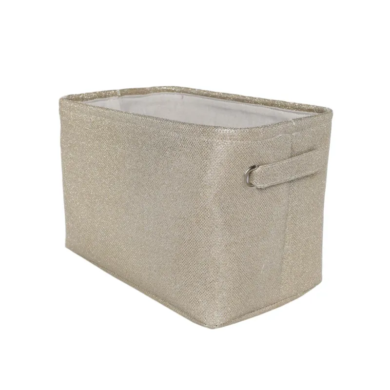 Storage basket, 30x20x20 cm, with handles, Polyester, Rectangular, Golden, Ideally