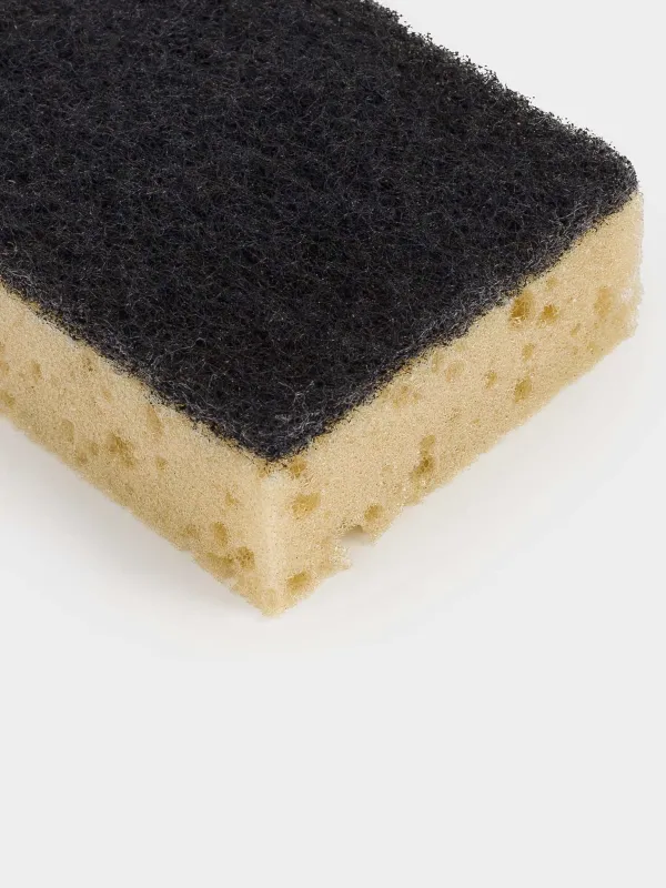 Dish washing sponge, 10x7 cm, 5 pcs, foam rubber / abrasive, black and beige, Black clean, image-2