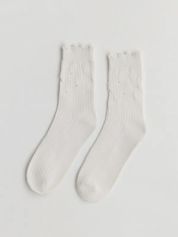 Women's socks, size 36-38, with a torn effect, cotton / polyester, milk, Rubchik grunge, image-0
