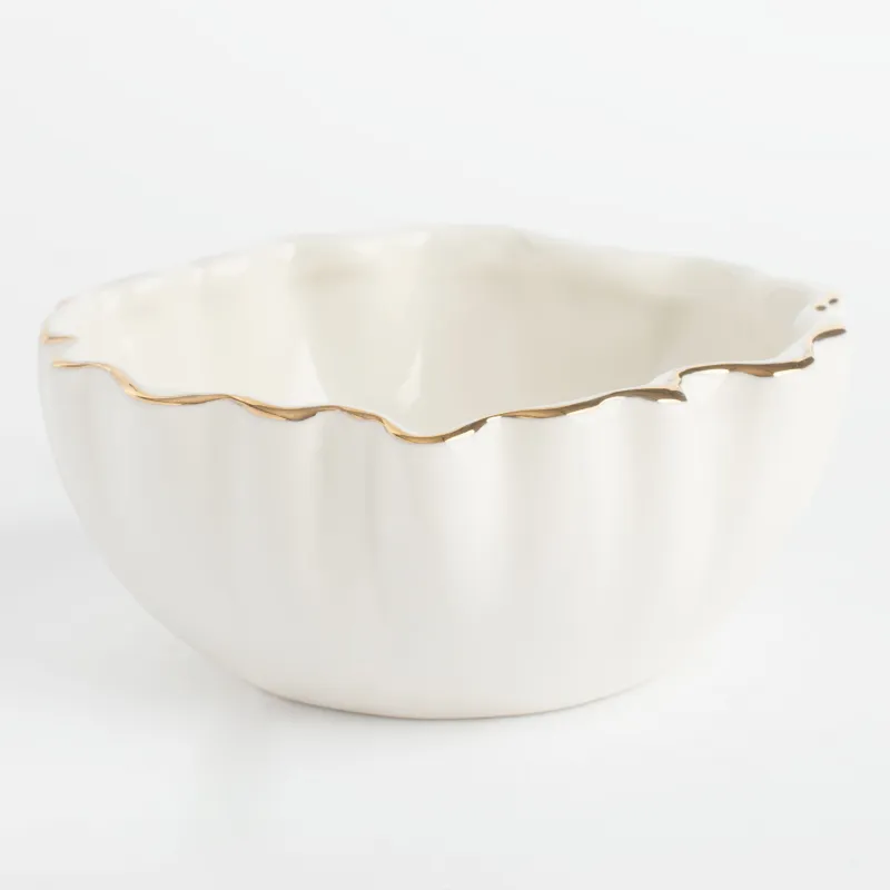 Salad bowl, 15x6 cm, 450 ml, porcelain P, with golden edging, Crumpled effect, Crumple gold