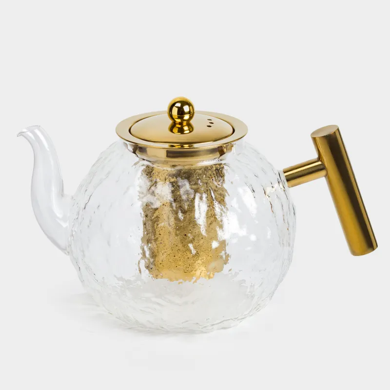 Teapot, 1,4 l, glass B/steel glass, golden, Glacial gold