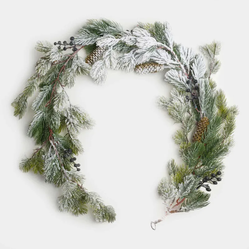 Decorative garland, 1,3 m, plastic / foam, Blue berries and cones on branches, Blue berry