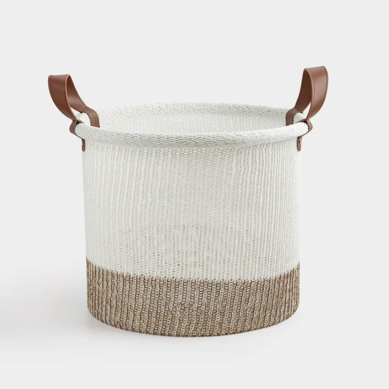 Laundry storage bag, 32x28 cm, with handles, polyester, Round, milky beige, Crochet