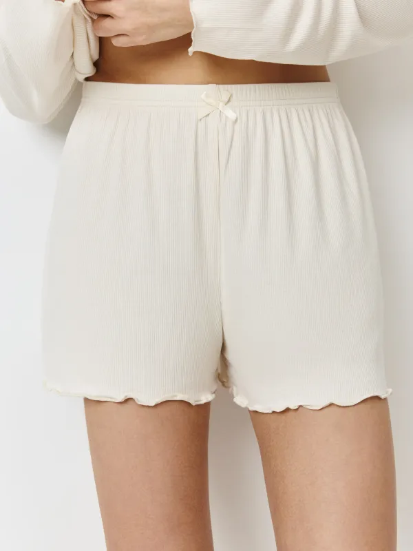 Women's shorts, homewear, size L, with ruffles, modal/spandex, milky, Rosemary, image-2