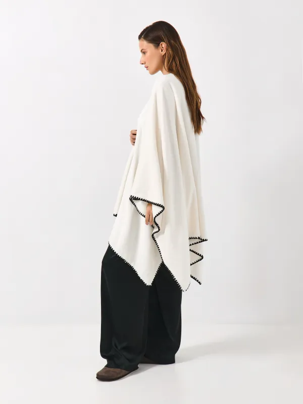 Poncho, 75x140 cm, fleece, sand-grey, Abstract, Fleece poncho, image-4