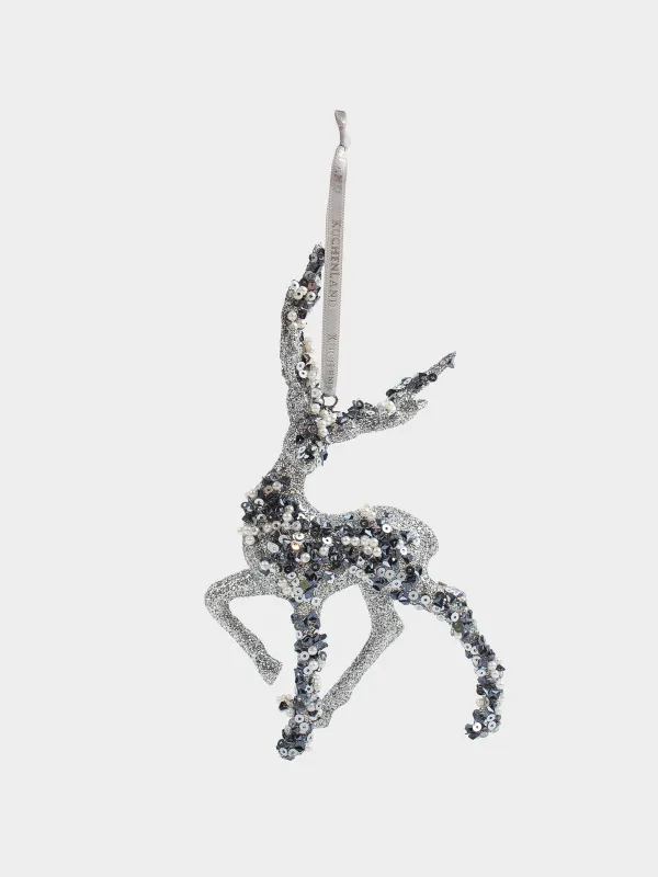Christmas tree toy, 15 cm, foam/plastic, silver, Deer, Figure sparkle, image-2