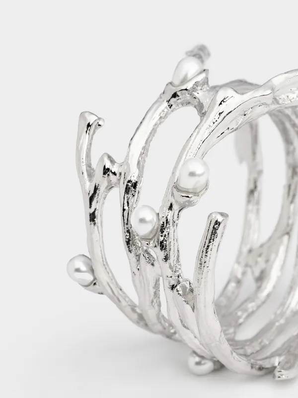 Napkin ring, 4 cm, metal / plastic, Silver, Pearls, Pearl, image-2