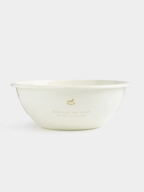 Bowl, 1,6 l, enameled metal, milky, with golden edging, House, Enamel, image-0