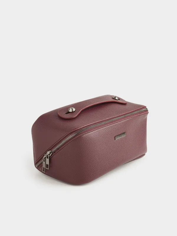 Makeup bag, 24x13 cm, with handle, polyurethane, burgundy, Memo, image-4