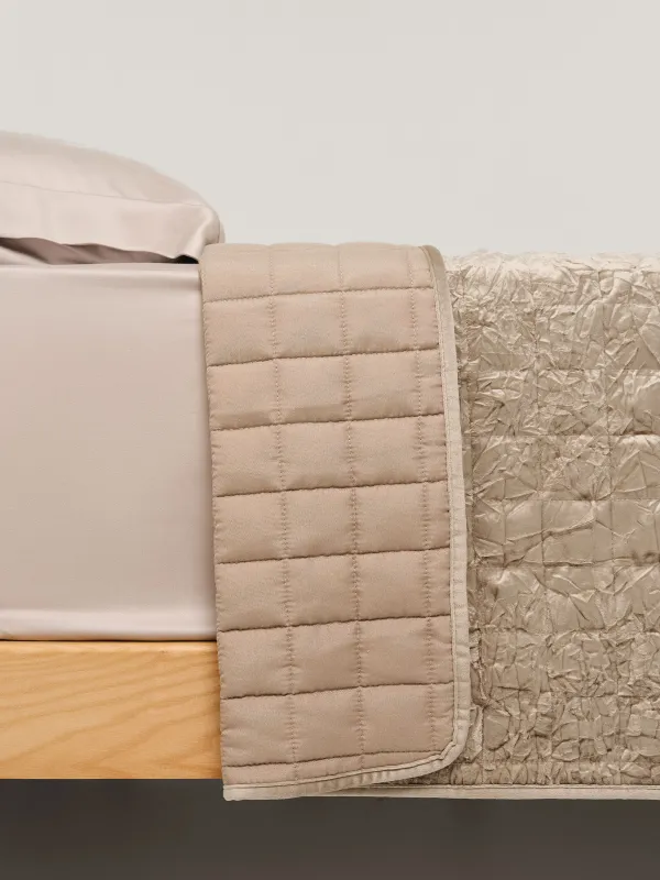 Bedspread, 220x240 cm, quilted, velvet/microfiber, beige, Squares, Stitch velvet, image-2