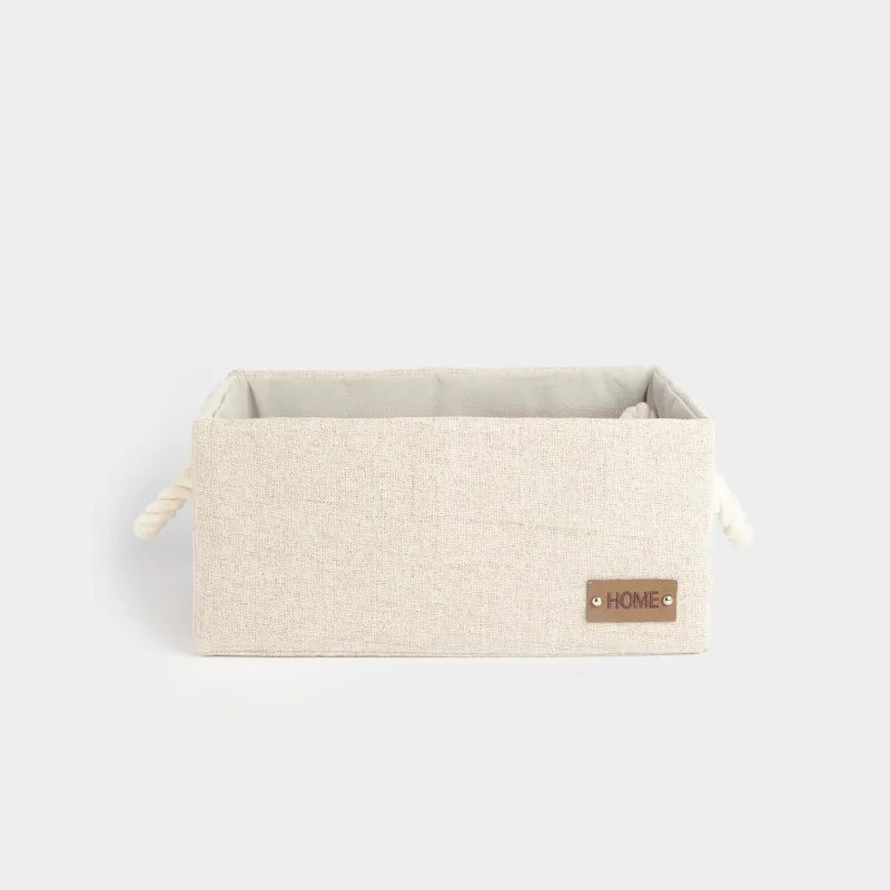 Storage basket, 28x18x13 cm, with handles, polyester, rectangular, Beige, Everyday