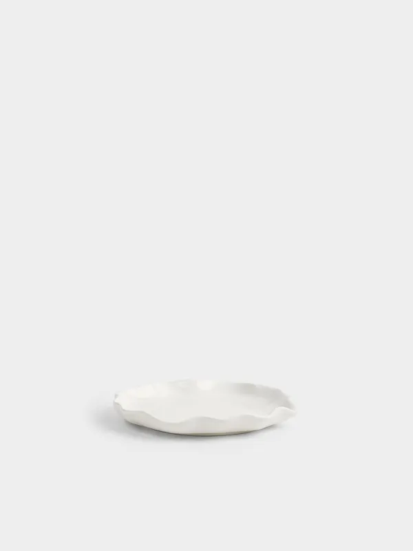 Snack plate, 20 cm, ceramic, milky, Wavy edge, Crumple, image-2