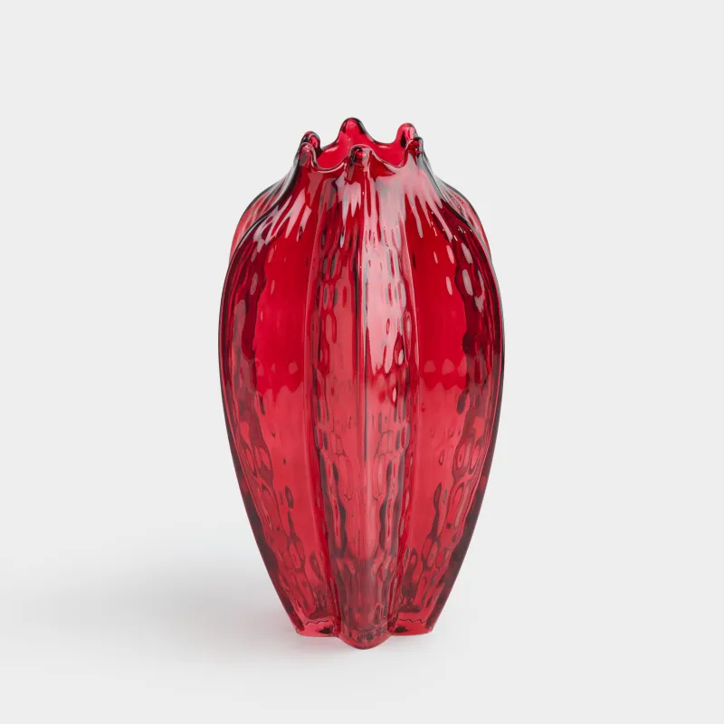 Flower vase, 34 cm, glass, red, Pomegranate, Ribedic
