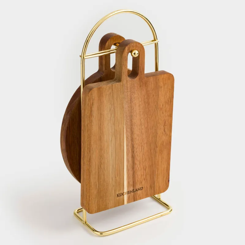 Cutting board set, 2 items, on a stand, wood / steel, rectangular / round, Noble tree 
