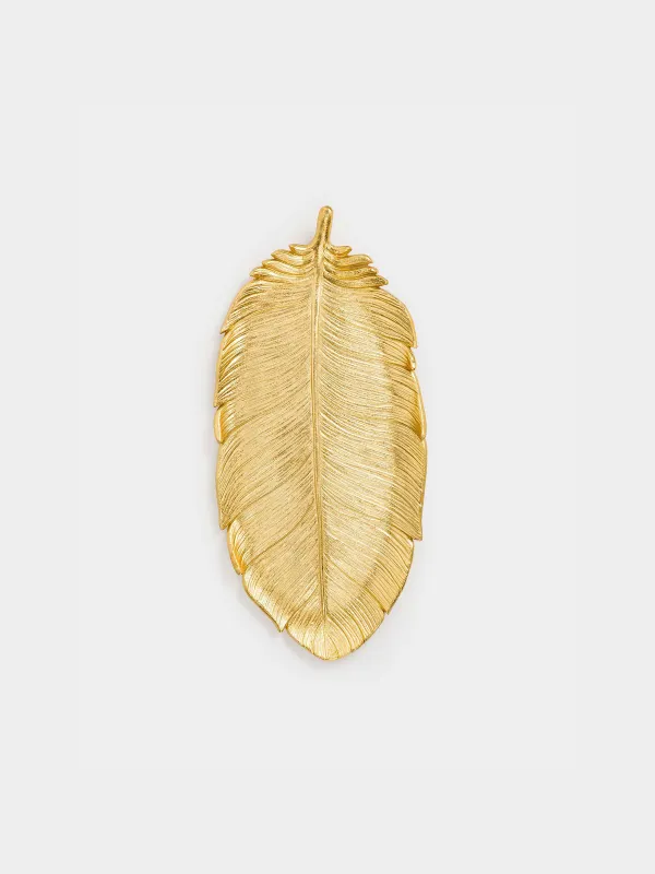 Decorative dish, 36x17 cm, polyresin, golden, Feather, Feather, image-1