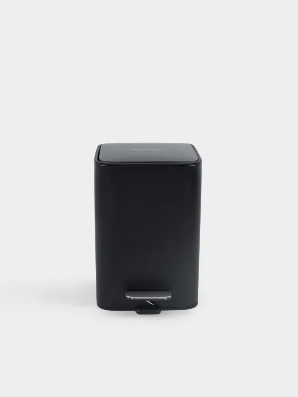 Trash can, 6 L, with pedal, metal, square, black, Total black, image-1