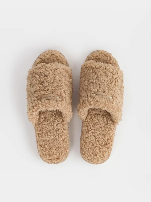 Women's slippers, homewear, size 36-37, plush, brown, Curled, image-1