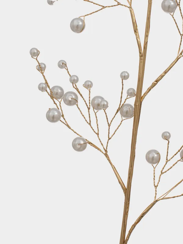 Decorative branch, 23 cm, plastic / metal, champagne, Pearls, Balls decor, image-2