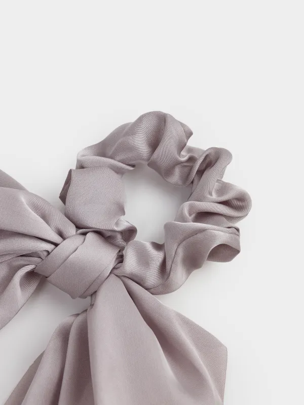 Elastic hair band, 25 cm, with ribbon, satin, grey, Silk, image-1