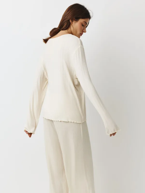 Women's longsleeve, homewear, size L, modal / viscose / elastane, yellow, Dirona, image-3