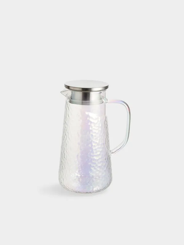 Pitcher, 1.2 l, with filter cap, used glass, mother-of-pearl, Ripply polar, image-0