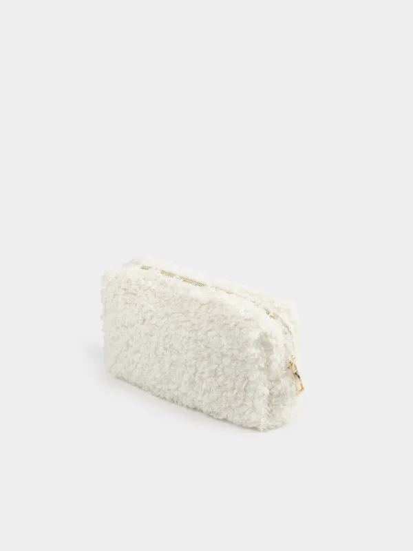 Makeup bag, 20x10 cm, faux fur, milky, Curled, image-4