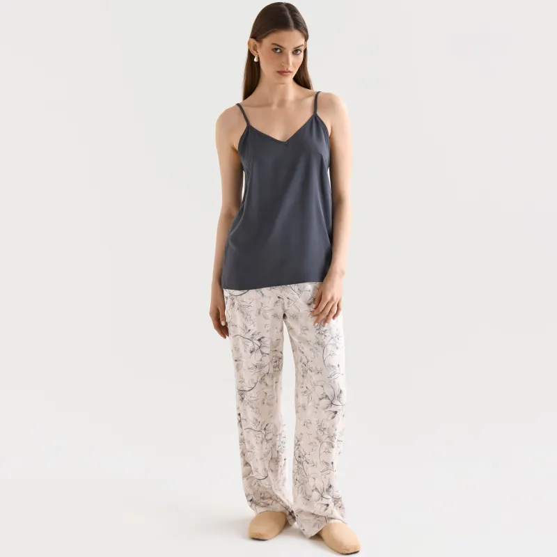 Women's trousers, homewear, size L, viscose, milky, Flowers, Janice