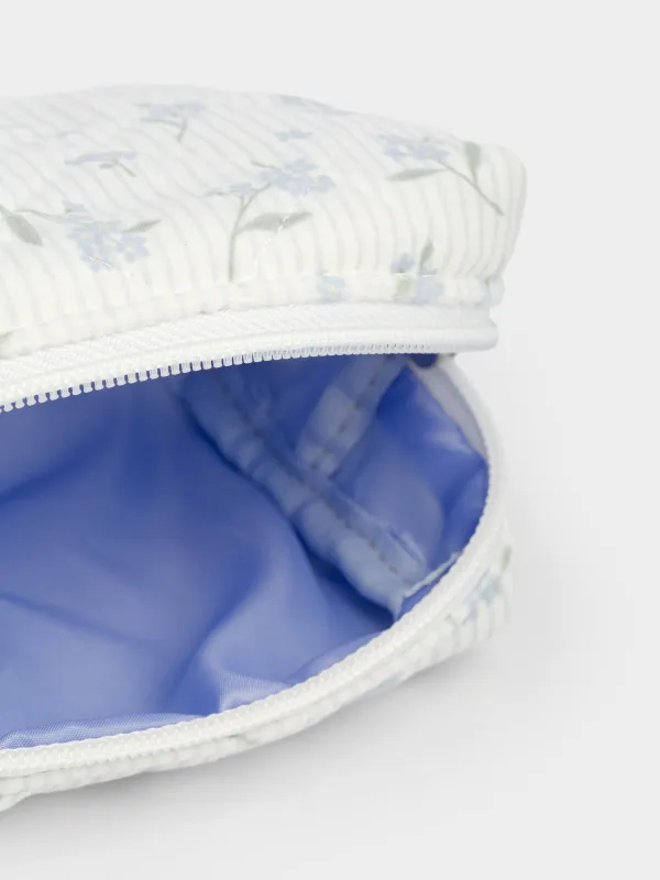 Makeup bag, 15x10 cm, quilted, polyester, white, Flowers, Stitch flowers, image-5