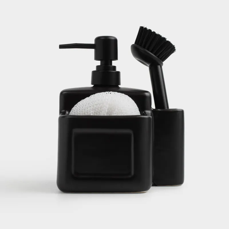 Detergent dispenser, 550 ml, organizer, Sponge / brush, Ceramic, Black, Total black