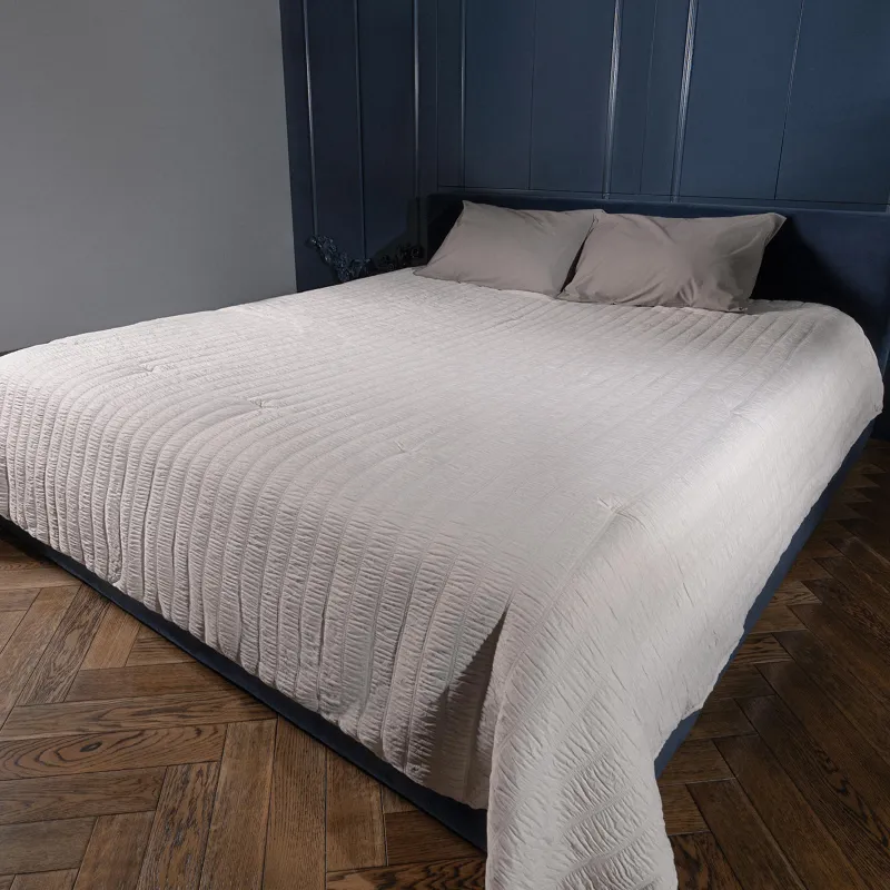 Bedspread, 220x240 cm, quilted, polyester / microfiber, beige-gray, Stripes, Stitch