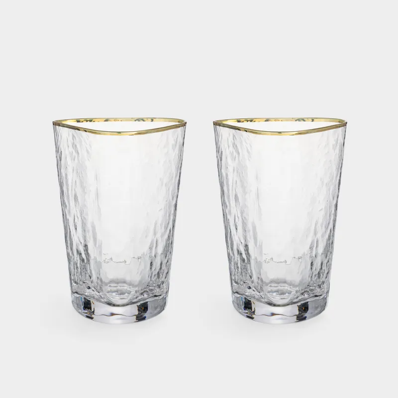 Glass, 13 cm, 400 ml, 2 pcs, glass, with golden edging, Triangle Gold