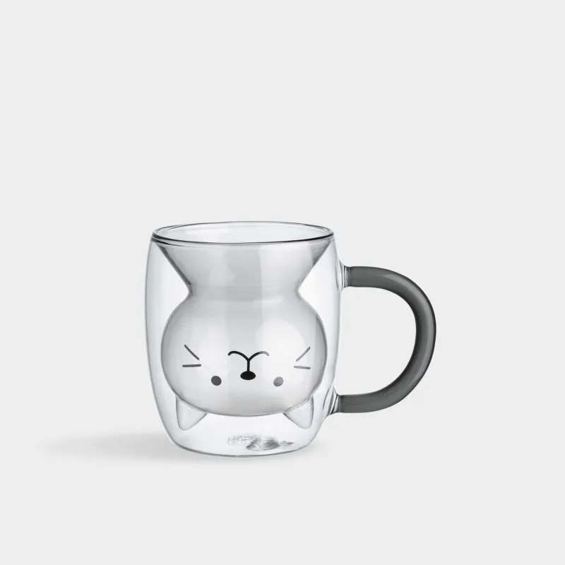 Mug, 300 ml, glass B, Cat/Inverted dog, Air shape