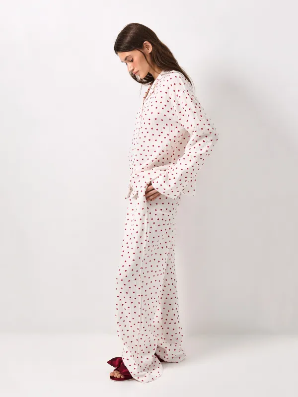 Women's shirt, homewear, size L, with long sleeves, muslin, milky, Flowers, Ateira, image-2