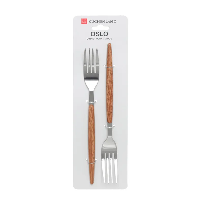 Dining fork, 2 pcs, steel / plastic, brown, Oslo, image-1