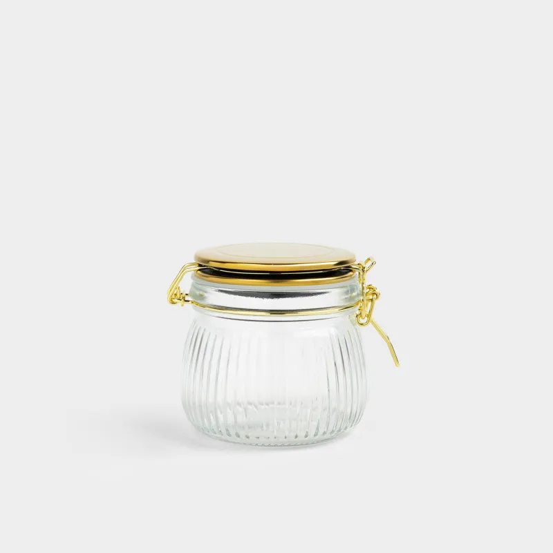 Bulk products jar, 500 ml, clip, glass / metal, golden, Ribby gold
