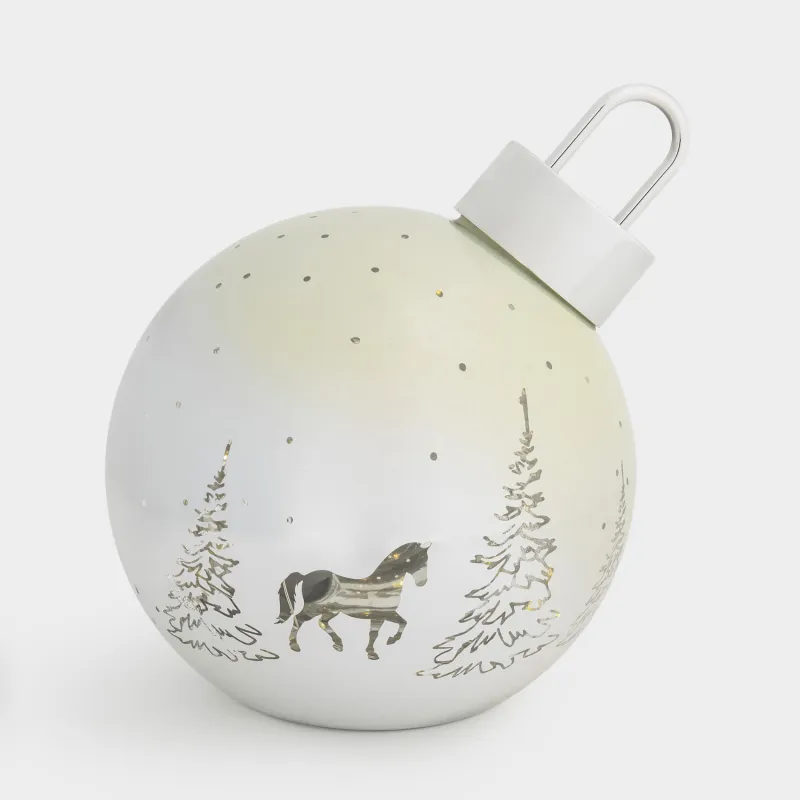 Statuette, illuminated, 19 cm, glass, silver, Ball with horse, Silver style