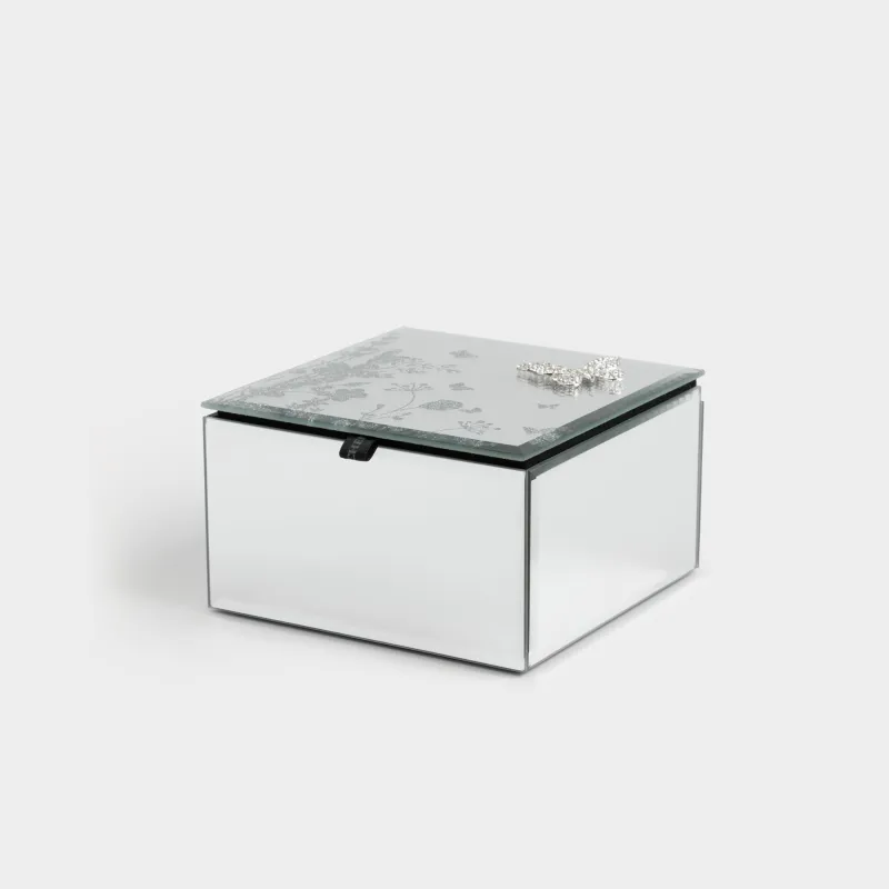 Jewelry box, 12x7 cm, glass / metal, Mirror, Butterfly, Glossy