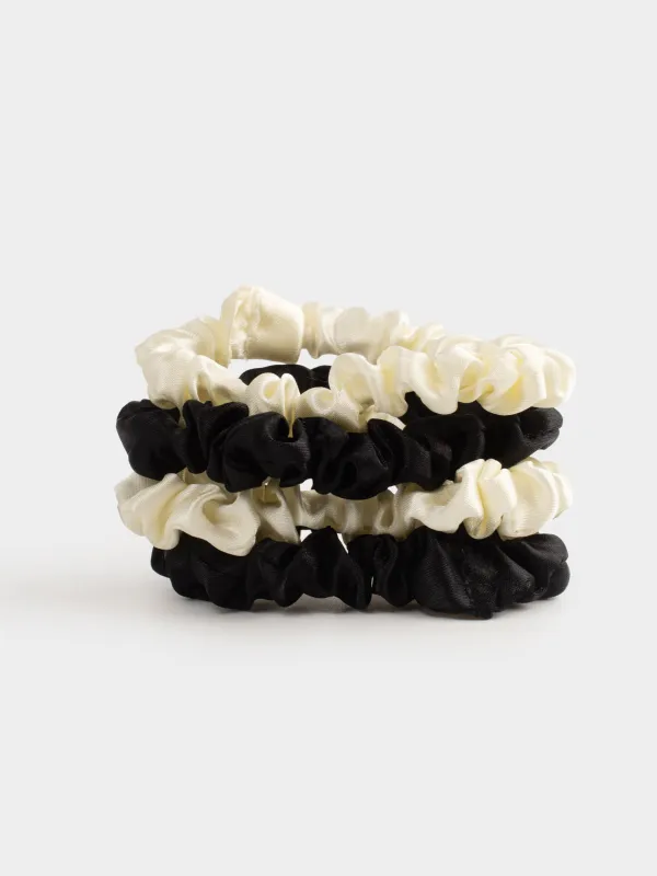 Elastic band for hair, 6 cm, 4 pcs, in the heart, satin, milk/black, Silk, image-1