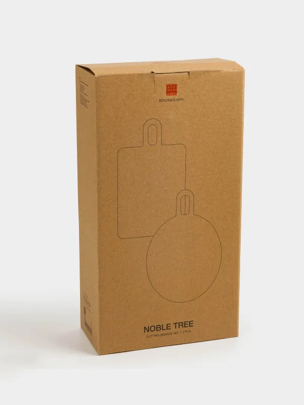 Cutting board set, 2 items, on a stand, wood / steel, rectangular / round, Noble tree , image-9