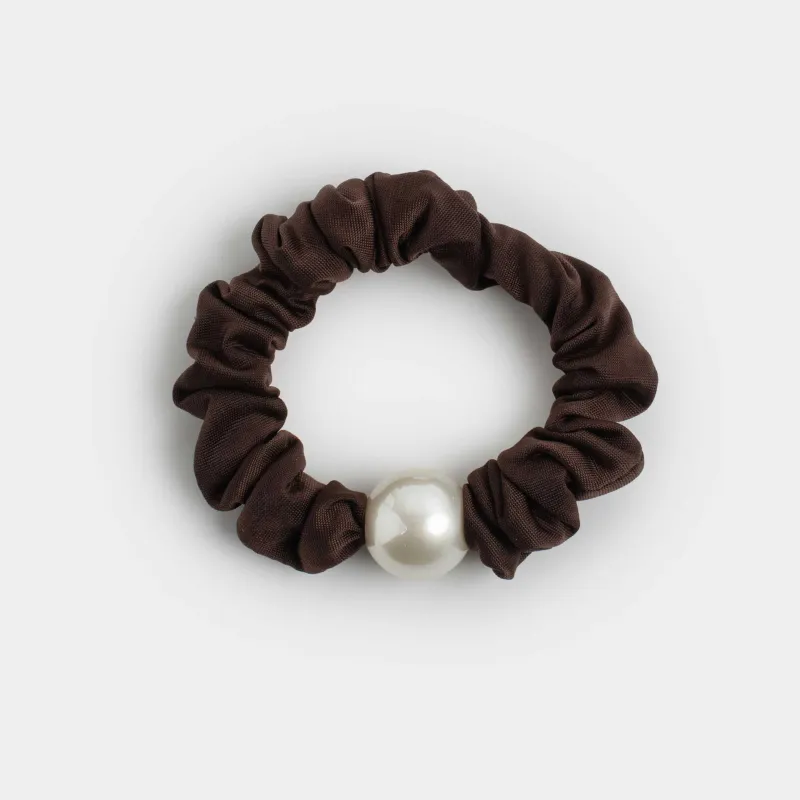 Hair tie, 6 cm, satin/plastic, brown, Bead, Silk