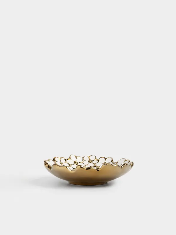 Dish, 20x6 cm, ceramic, white and gold, Flowers, Bloome, image-2